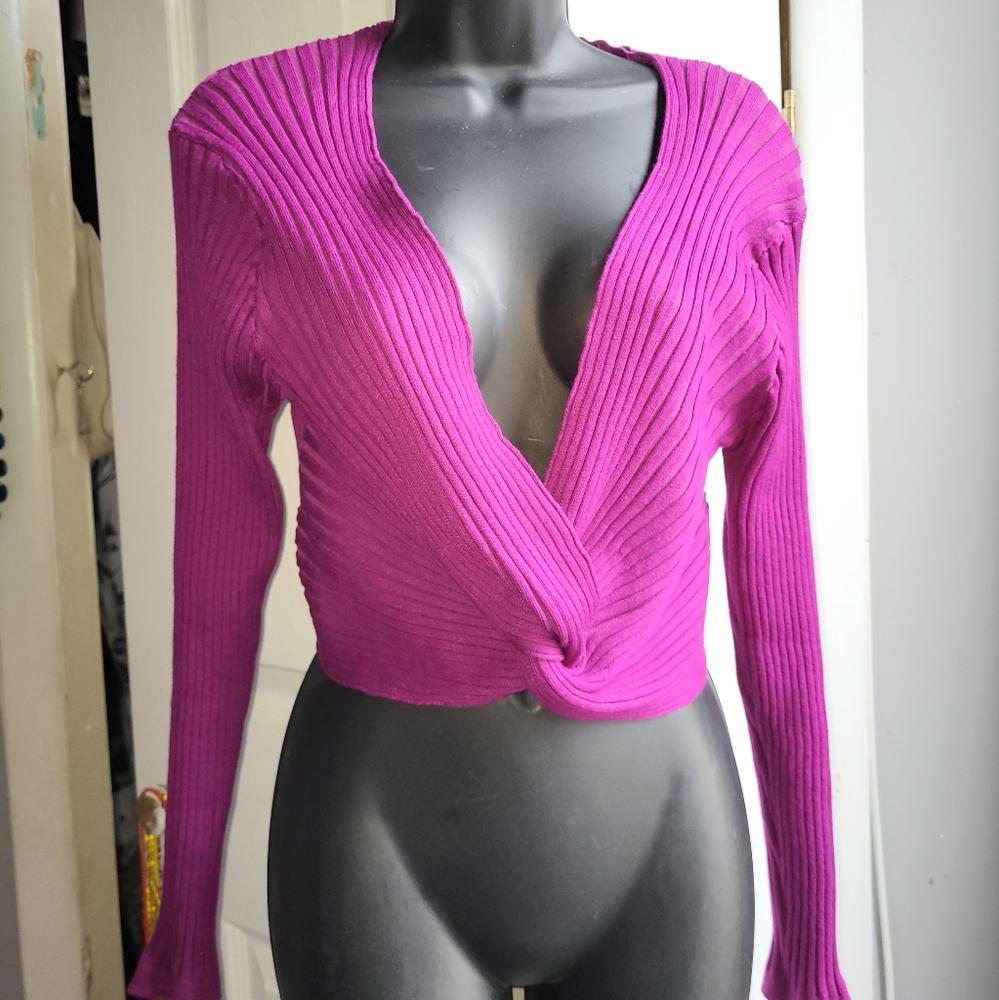 Deep V Neck Cropped Top Sweater